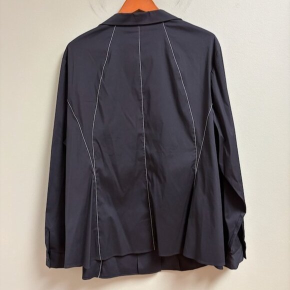 Lafayette 148 NY Womens Black Button Up Long Sleeve Top Size 24W Minimalist Work - Picture 2 of 9